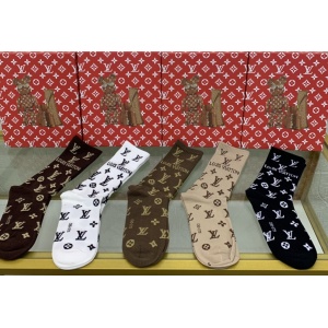 $35.00,Louis Vuitton Monogram Logo Cotton Socks Set 5 Pairs # 233502