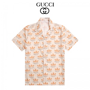 $32.00,Gucci Trefoil Logo print Camp Collar Short Sleeve Shirt For Men # 257635