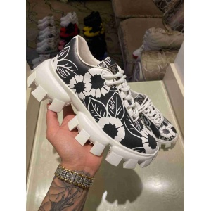 $95.00,Prada Floral Print Tread Lug Sole Lace Up Sneaker Unisex in 259305