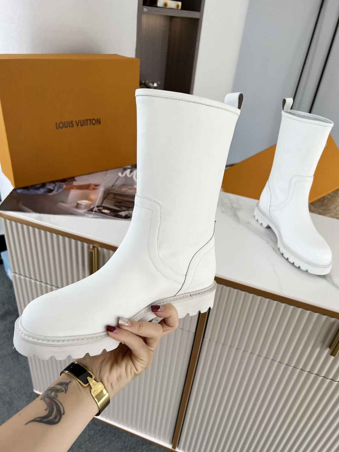 Louis Vuitton Tag Embelllished Territory flat half boot For Women in 257724, cheap Louis Vuitton Boots, only $85!