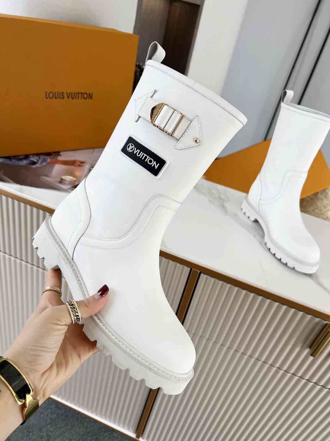 Louis Vuitton Tag Embelllished Territory flat half boot For Women in 257724, cheap Louis Vuitton Boots, only $85!