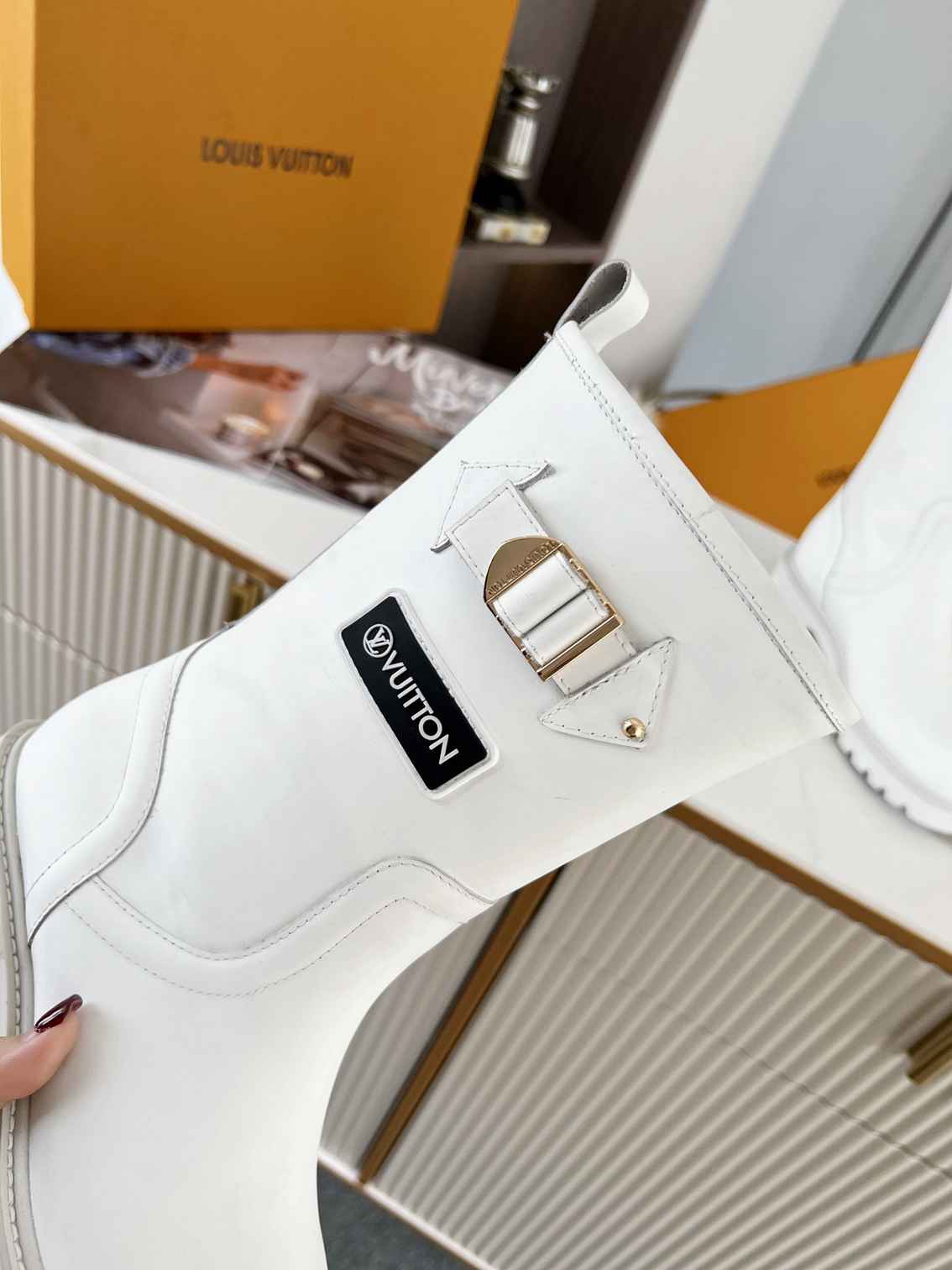 Louis Vuitton Tag Embelllished Territory flat half boot For Women in 257724, cheap Louis Vuitton Boots, only $85!