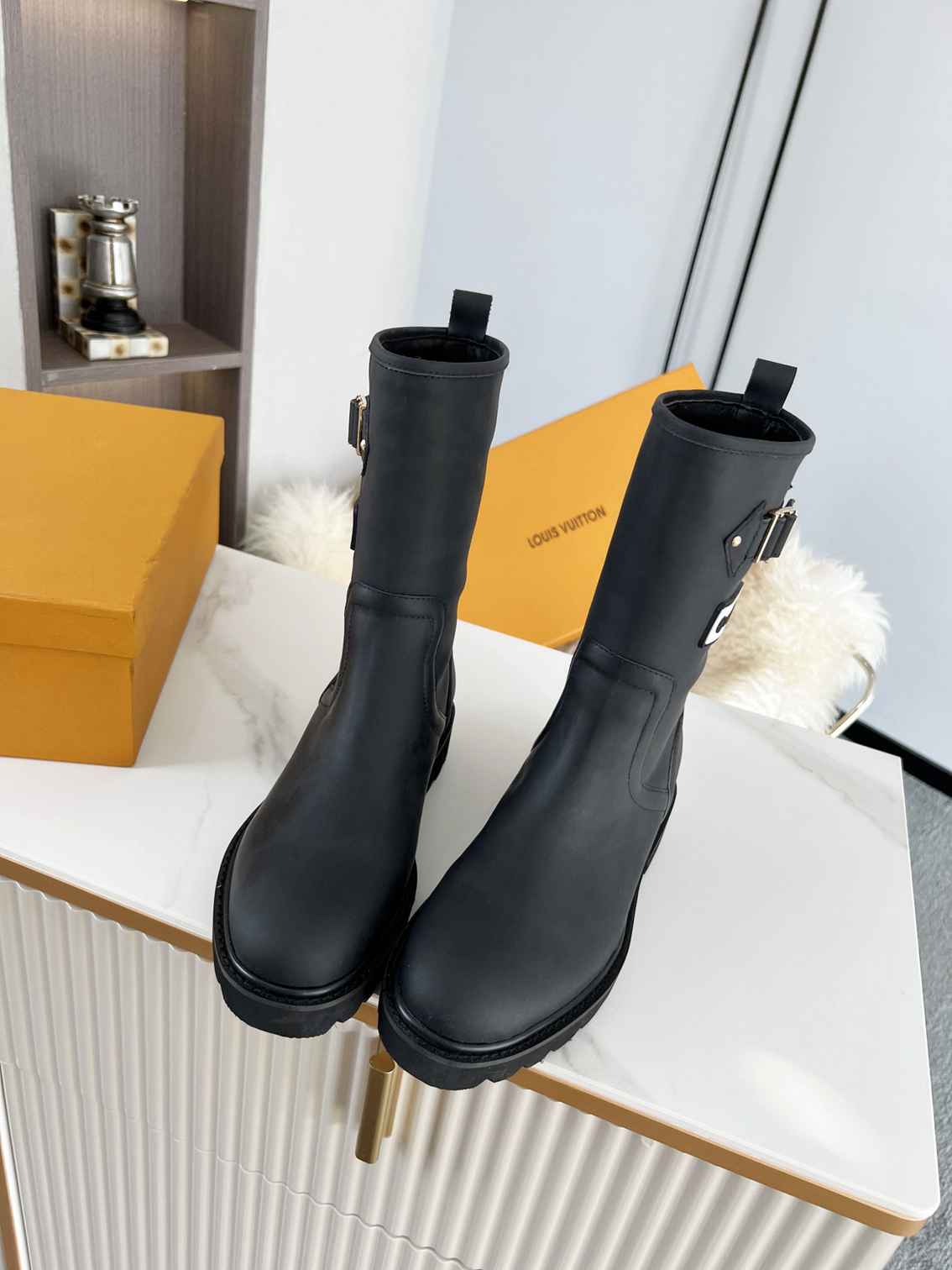 Louis Vuitton Tag Embelllished Territory flat half boot For Women in 257725, cheap Louis Vuitton Boots, only $85!