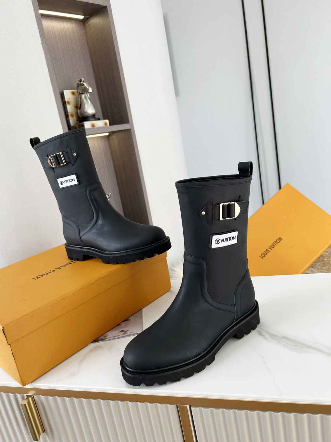 Louis Vuitton Tag Embelllished Territory flat half boot For Women in 257725, cheap Louis Vuitton Boots, only $85!