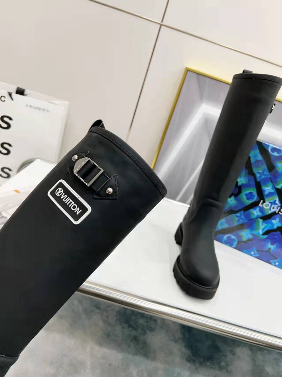 Louis Vuitton Tag Embelllished Territory flat long boot For Women in 257728, cheap Louis Vuitton Boots, only $85!