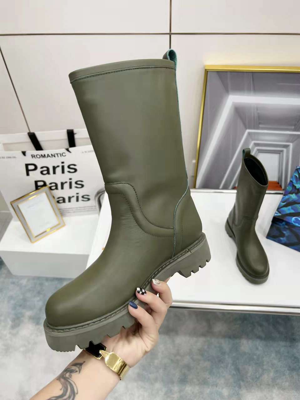 Louis Vuitton Tag Embelllished Territory flat half boot For Women in 257730, cheap Louis Vuitton Boots, only $85!