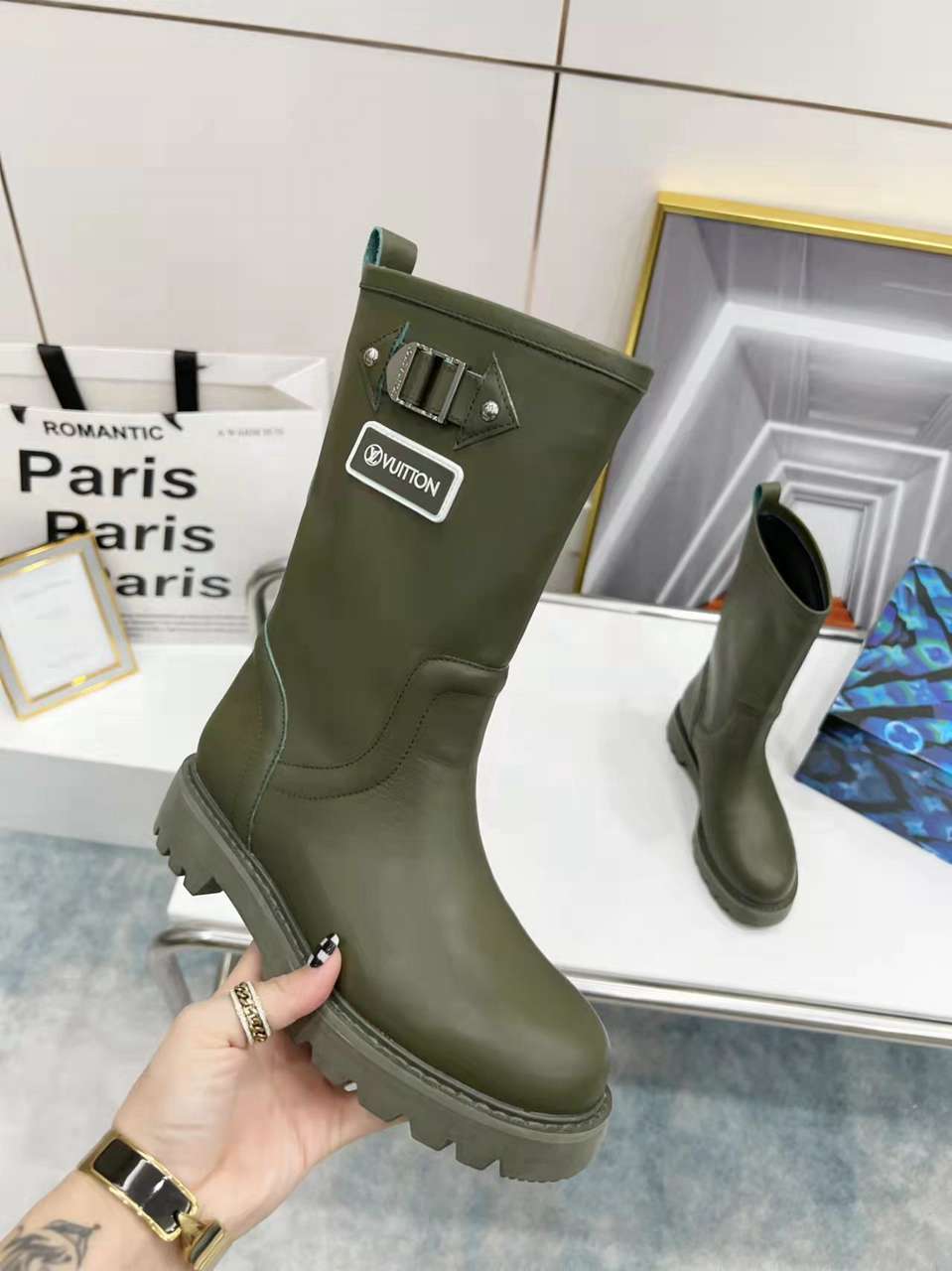Louis Vuitton Tag Embelllished Territory flat half boot For Women in 257730, cheap Louis Vuitton Boots, only $85!