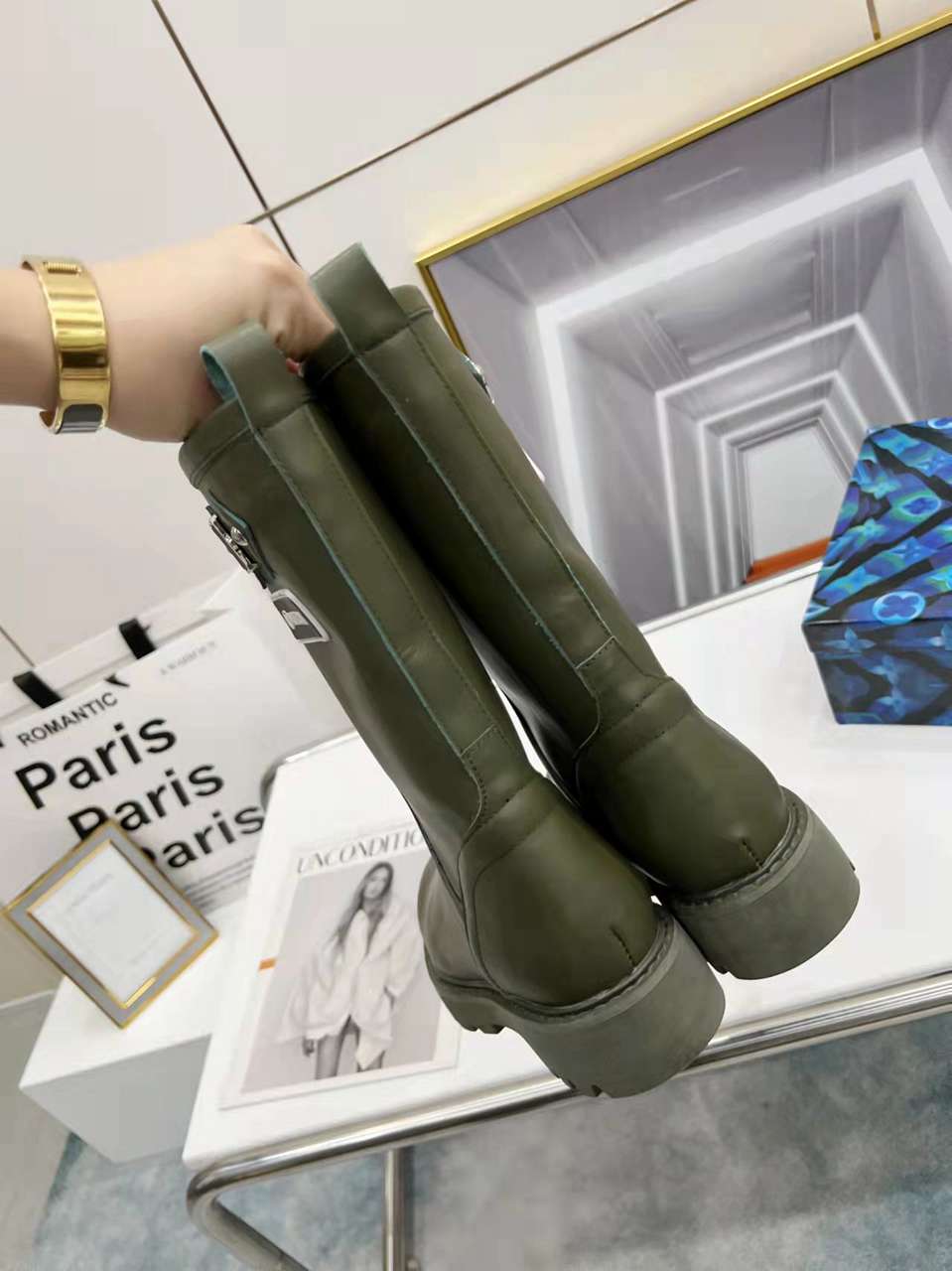 Louis Vuitton Tag Embelllished Territory flat half boot For Women in 257730, cheap Louis Vuitton Boots, only $85!