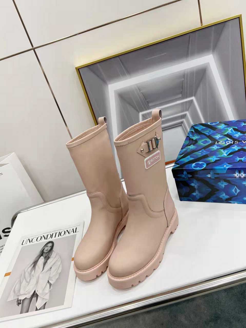Louis Vuitton Tag Embelllished Territory flat half boot For Women in 257731, cheap Louis Vuitton Boots, only $85!