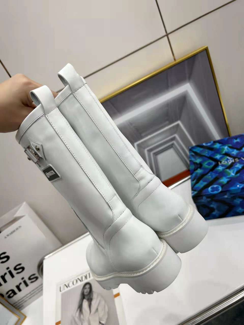 Louis Vuitton Tag Embelllished Territory flat half boot For Women in 257732, cheap Louis Vuitton Boots, only $85!