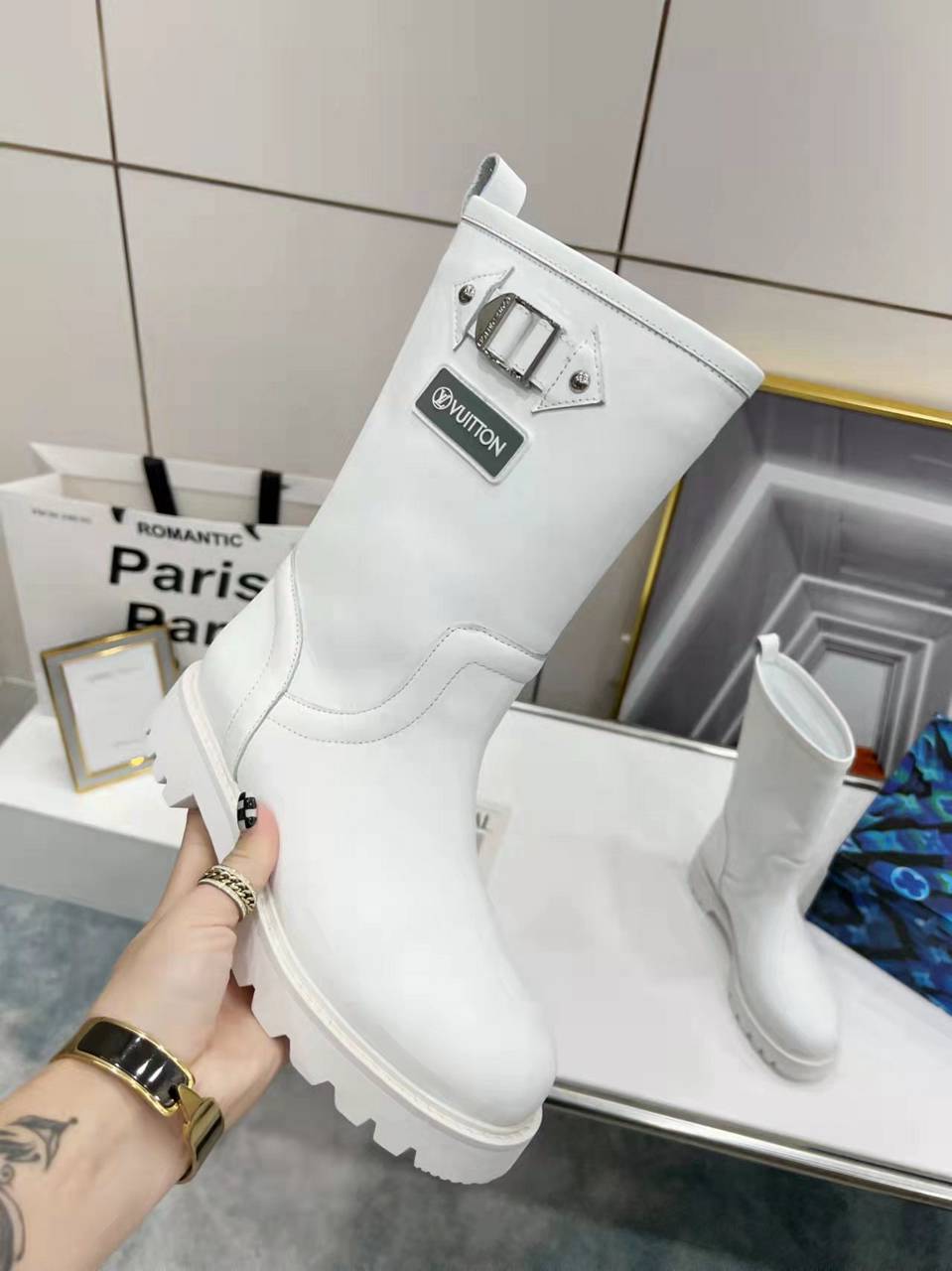 Louis Vuitton Tag Embelllished Territory flat half boot For Women in 257732, cheap Louis Vuitton Boots, only $85!