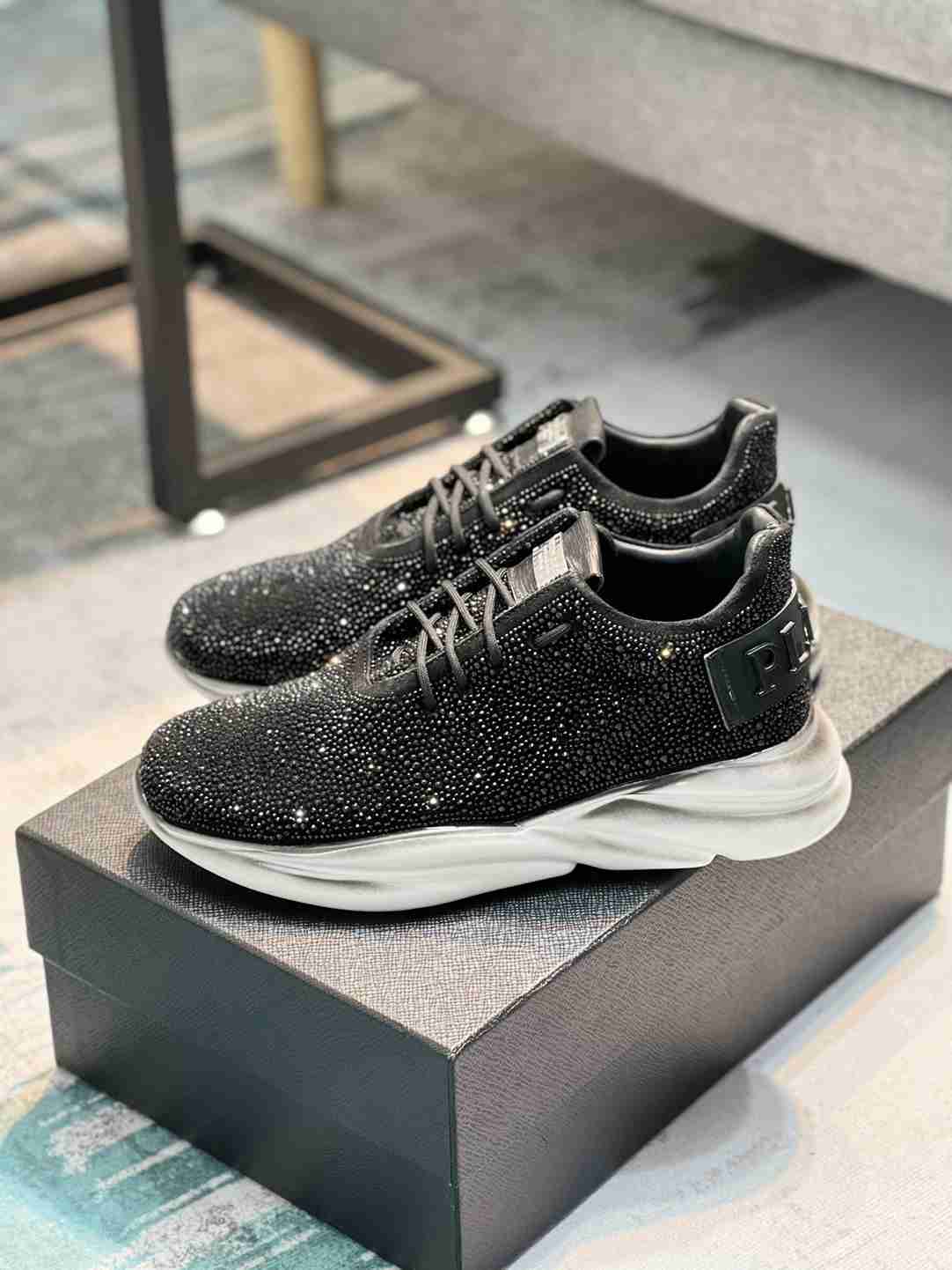Philipp Plein Glittering Lace Up Sneakers For Men in 259987