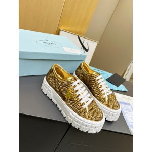 $92.00,Prada Double Wheel studded sneakers For Women # 265360