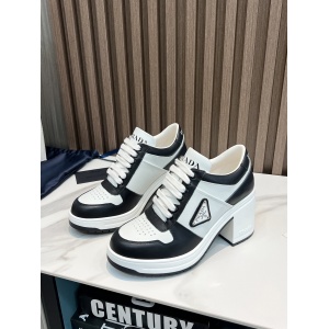 $92.00,Prada Downtown high heeled leather sneakers For Women # 265363