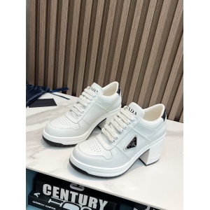 $92.00,Prada Downtown high heeled leather sneakers For Women # 265364