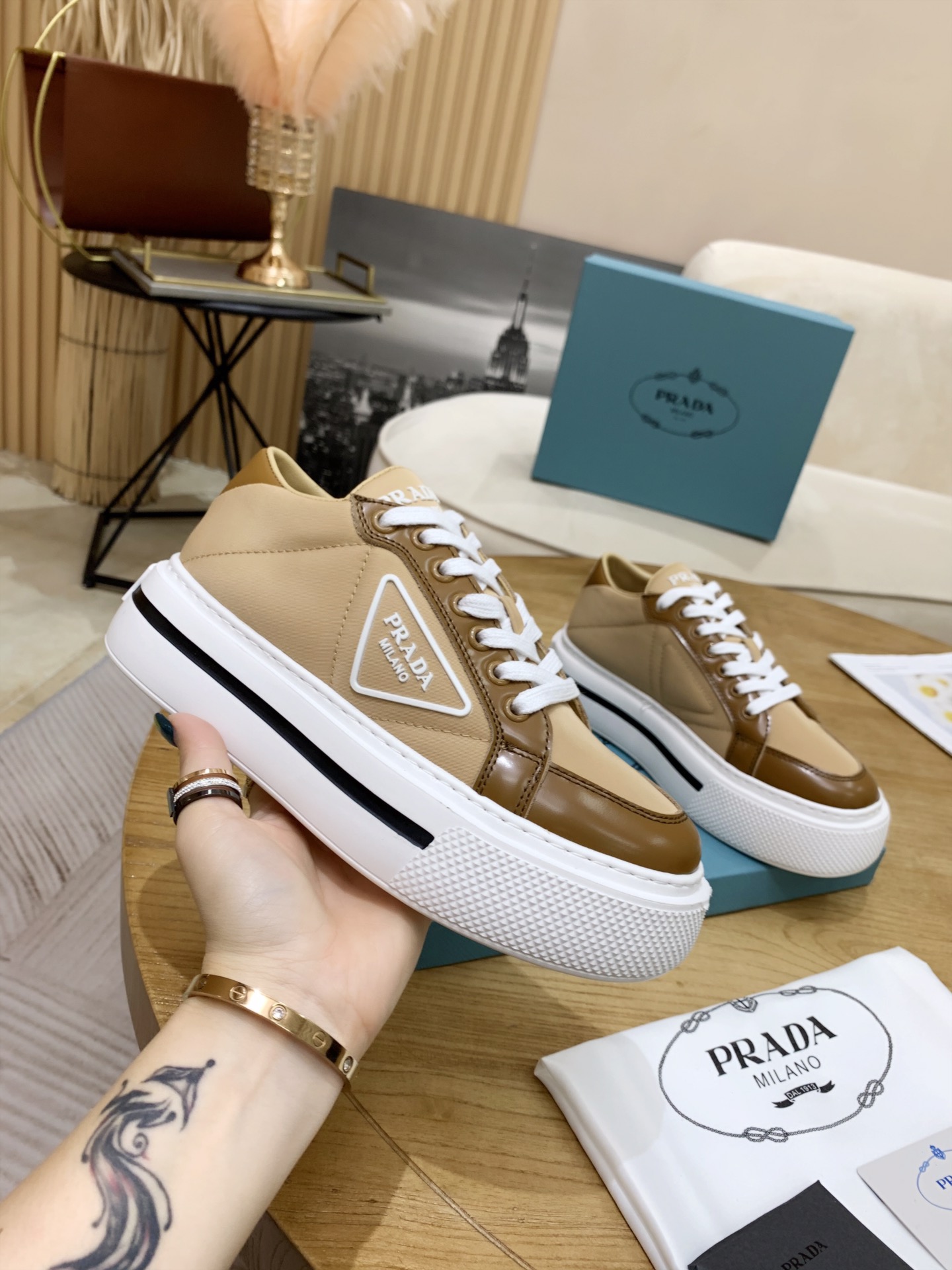 Prada Thick Sole triangular logo plaque Sneaker For Women # 265357