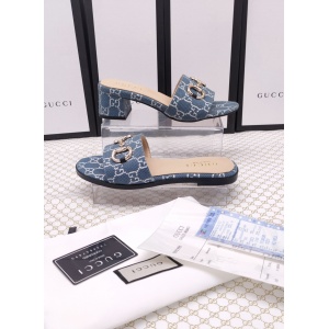 $58.00,Gucci GG Jacquared Denim Horsebit Slides For Women # 268980