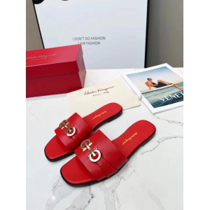 $65.00,Ferragamo Gancini plaque leather slides For Women # 271596