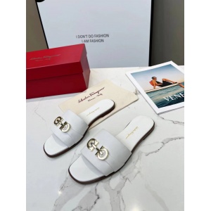 $65.00,Ferragamo Gancini plaque leather slides For Women # 271597