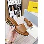 Fendi Cutout Metal Block Heel Padded Leather SandalsFor Women # 271602, cheap Fendi Slippers