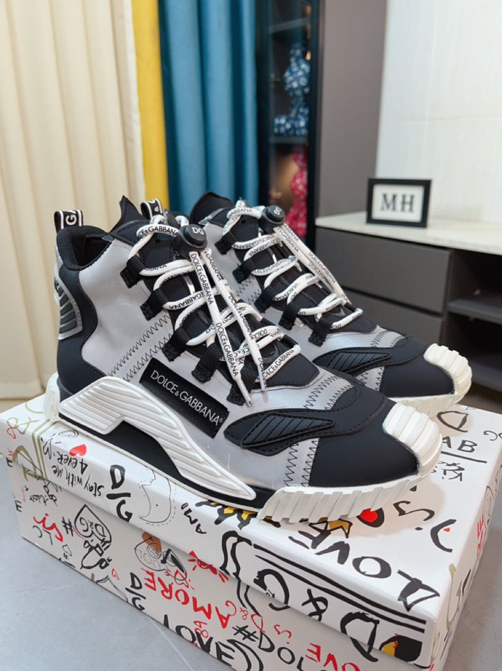 D&G Cowhide Leather NS1 Logo Patch High Top Sneakers For Men # 274549