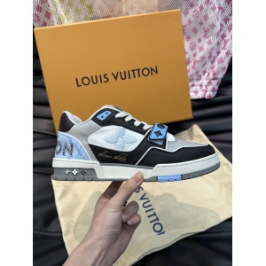 $92.00,Louis Vuitton LV Trainer Blue Grey Black For Men # 280367