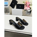 YSL Block Heel Slides With Metal Logo plaque For Women # 280518