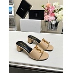 YSL Block Heel Slides With Metal Logo plaque For Women # 280521