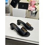 YSL Block Heel Slides With Metal Logo plaque For Women # 280524