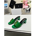 YSL Block Heel Slides With Metal Logo plaque For Women # 280530