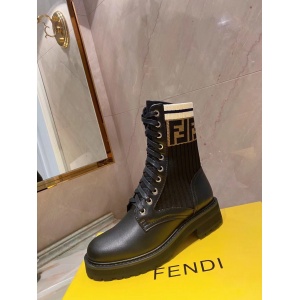 $125.00,Fendi Calfskin Stretch Fabric Rockoko Biker Boots Tobacco Black Marino For Women # 282778