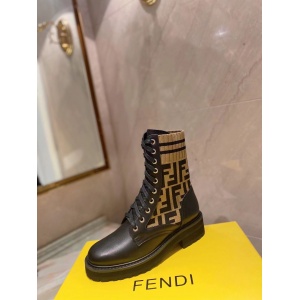 $125.00,Fendi Calfskin Stretch Fabric Rockoko Biker Boots Tobacco Black Marino For Women # 282779