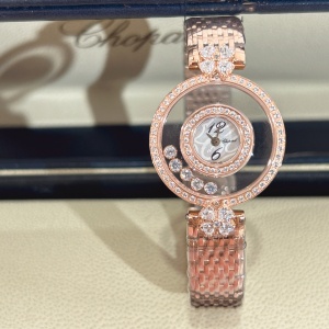 $125.00,Chopard Happy Diamonds Icons quartz mother of pearl dial rose gold ladies watch For Women # 299606