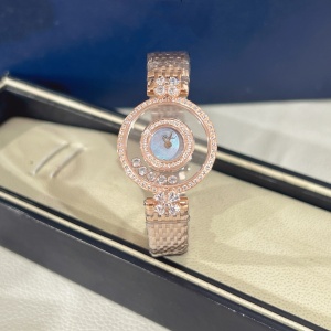 $125.00,Chopard Happy Diamonds Icons quartz mother of pearl dial rose gold ladies watch For Women # 299609