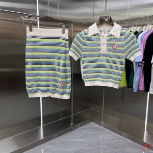 $87.00,Casablanca Striped Crochet Short Sleeve Polo Shirt&Dress Set For Women # 305466