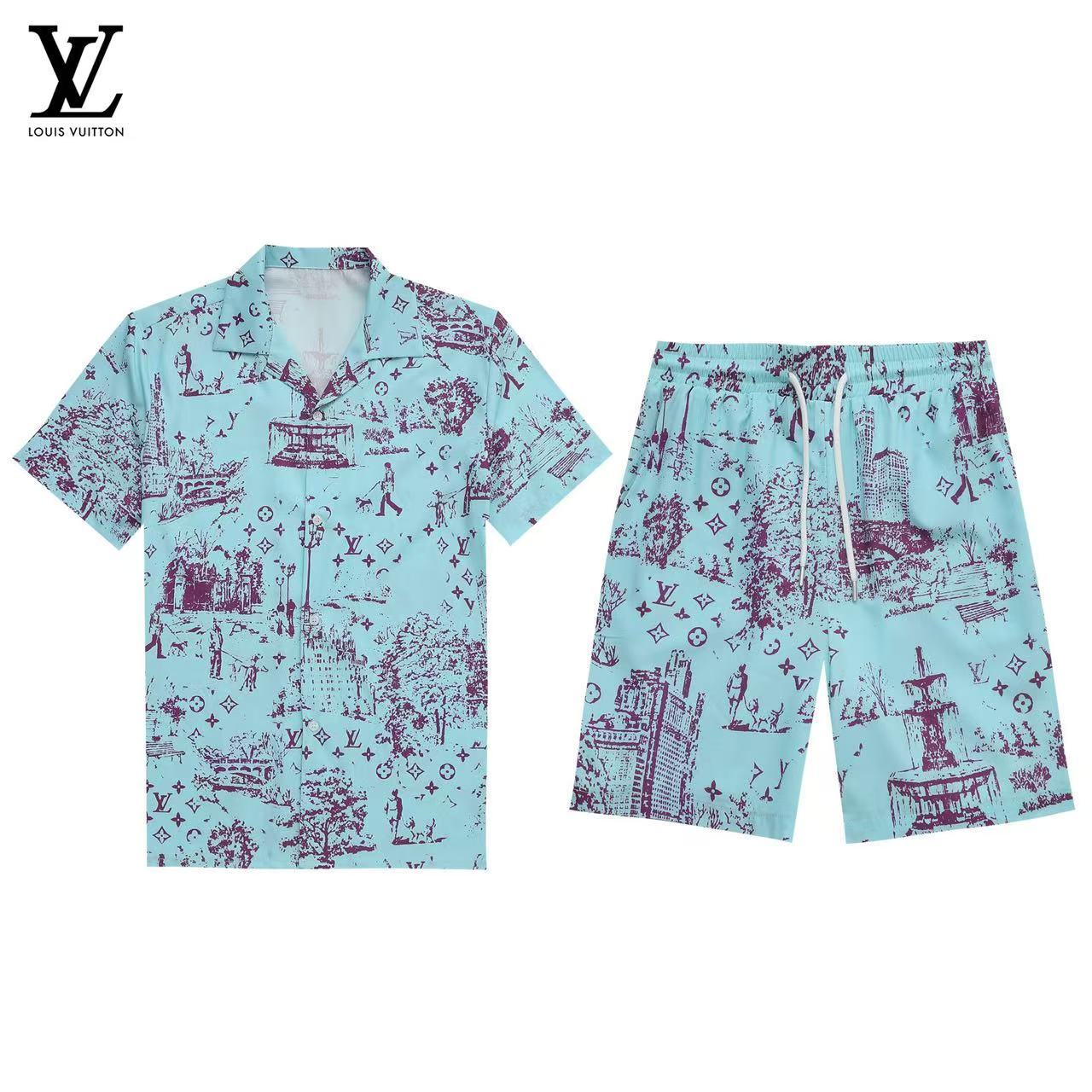 Louis Vuitton Short Sleeve Polo Shirt and Shorts Set For Men For Men # 305802