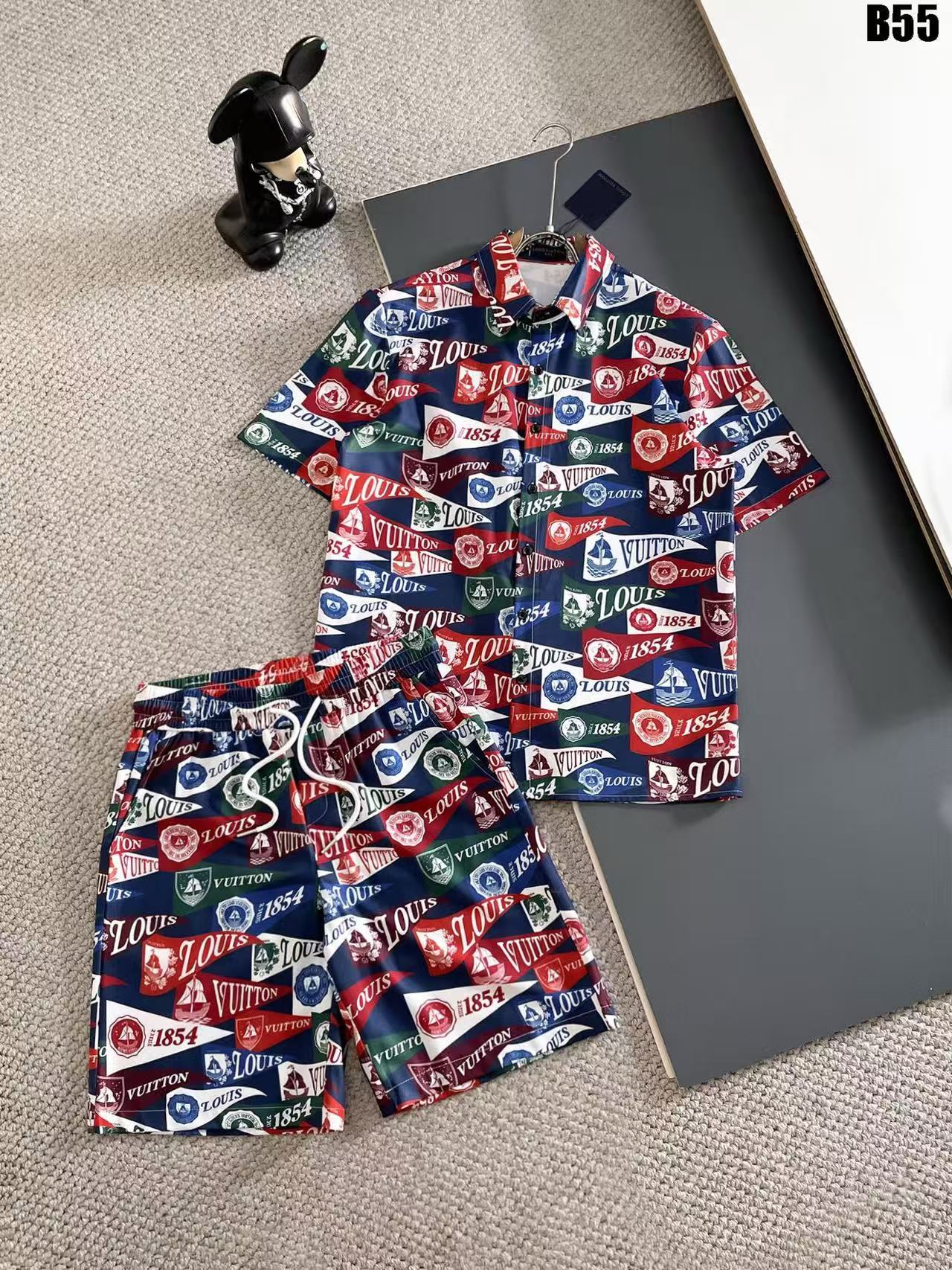 Louis Vuitton Short Sleeve Polo Shirt and Shorts Set For Men For Men # 305806